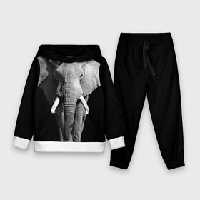 Детский костюм 3D (с толстовкой) с принтом Слон в Кировске,  |  | africa | big | black   white | elephant is an animal | shroud | tusks | африка | бивни | большой | животное | идет | савана | слон | черно   белый