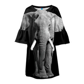 Детское платье 3D с принтом Слон в Кировске, 100% полиэстер | прямой силуэт, чуть расширенный к низу. Круглая горловина, на рукавах — воланы | africa | big | black   white | elephant is an animal | shroud | tusks | африка | бивни | большой | животное | идет | савана | слон | черно   белый