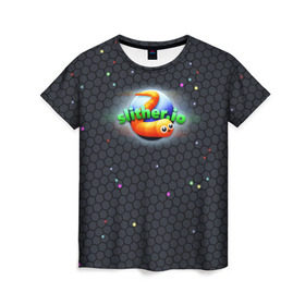 Женская футболка 3D с принтом Слизарио в Кировске, 100% полиэфир ( синтетическое хлопкоподобное полотно) | прямой крой, круглый вырез горловины, длина до линии бедер | io | slither | игра | скользкий | слизняк | червяк
