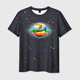 Мужская футболка 3D с принтом Слизарио в Кировске, 100% полиэфир | прямой крой, круглый вырез горловины, длина до линии бедер | Тематика изображения на принте: io | slither | игра | скользкий | слизняк | червяк