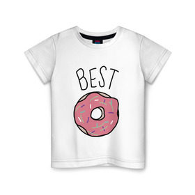Детская футболка хлопок с принтом best friends в Кировске, 100% хлопок | круглый вырез горловины, полуприлегающий силуэт, длина до линии бедер | Тематика изображения на принте: coffee | donuts | food | friends | друзья | кофе | парные | пончик