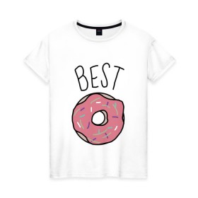 Женская футболка хлопок с принтом best friends в Кировске, 100% хлопок | прямой крой, круглый вырез горловины, длина до линии бедер, слегка спущенное плечо | coffee | donuts | food | friends | друзья | кофе | парные | пончик