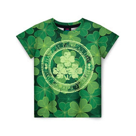 Детская футболка 3D с принтом Ireland, Happy St. Patrick`s Day в Кировске, 100% гипоаллергенный полиэфир | прямой крой, круглый вырез горловины, длина до линии бедер, чуть спущенное плечо, ткань немного тянется | Тематика изображения на принте: background | clover | four | green | happy st. patricks day | holiday | ireland | leaf | petal | plant | print | зеленый | ирландия | клевер | лепесток | лист | печать | праздник | растение | счастливого святого патрика | фон | четыре