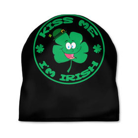 Шапка 3D с принтом Ireland, Kiss me, I`m Irish в Кировске, 100% полиэстер | универсальный размер, печать по всей поверхности изделия | animation | background | black | clover | four | green | hat | im irish | ireland | kiss me | leaf | petal | printing | smile | анимация | зелёный | ирландец | ирландия | клевер | лепесток | листок | меня | печать | поцелуй | улыбка | фон | черный | четыр