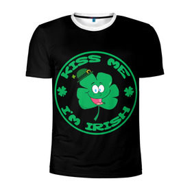 Мужская футболка 3D спортивная с принтом Ireland, Kiss me, I`m Irish в Кировске, 100% полиэстер с улучшенными характеристиками | приталенный силуэт, круглая горловина, широкие плечи, сужается к линии бедра | animation | background | black | clover | four | green | hat | im irish | ireland | kiss me | leaf | petal | printing | smile | анимация | зелёный | ирландец | ирландия | клевер | лепесток | листок | меня | печать | поцелуй | улыбка | фон | черный | четыр