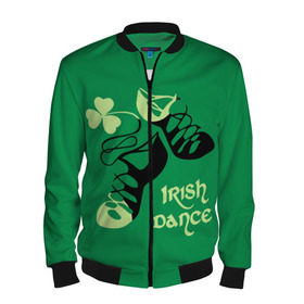 Мужской бомбер 3D с принтом Ireland, Irish dance в Кировске, 100% полиэстер | застегивается на молнию, по бокам два кармана без застежек, по низу бомбера и на воротнике - эластичная резинка | Тематика изображения на принте: background | black | clover | dance | green | ireland | irish | petal | soft shoes | зеленый | ирландия | ирландский | клевер | лепесток | мягкая | обувь | танец | фон | черная