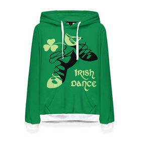 Женская толстовка 3D с принтом Ireland, Irish dance в Кировске, 100% полиэстер  | двухслойный капюшон со шнурком для регулировки, мягкие манжеты на рукавах и по низу толстовки, спереди карман-кенгуру с мягким внутренним слоем. | background | black | clover | dance | green | ireland | irish | petal | soft shoes | зеленый | ирландия | ирландский | клевер | лепесток | мягкая | обувь | танец | фон | черная