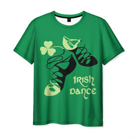Мужская футболка 3D с принтом Ireland, Irish dance в Кировске, 100% полиэфир | прямой крой, круглый вырез горловины, длина до линии бедер | background | black | clover | dance | green | ireland | irish | petal | soft shoes | зеленый | ирландия | ирландский | клевер | лепесток | мягкая | обувь | танец | фон | черная