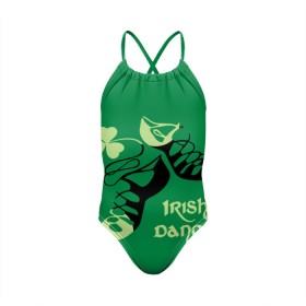 Детский купальник 3D с принтом Ireland, Irish dance в Кировске, Полиэстер 85%, Спандекс 15% | Слитный крой, подклад по переду изделия, узкие бретели | Тематика изображения на принте: background | black | clover | dance | green | ireland | irish | petal | soft shoes | зеленый | ирландия | ирландский | клевер | лепесток | мягкая | обувь | танец | фон | черная