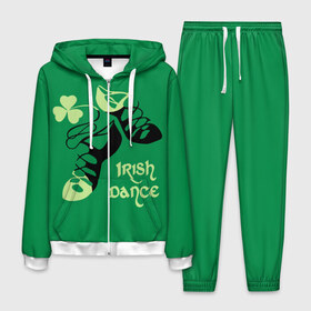 Мужской костюм 3D с принтом Ireland Irish dance в Кировске, 100% полиэстер | Манжеты и пояс оформлены тканевой резинкой, двухслойный капюшон со шнурком для регулировки, карманы спереди | background | black | clover | dance | green | ireland | irish | petal | soft shoes | зеленый | ирландия | ирландский | клевер | лепесток | мягкая | обувь | танец | фон | черная