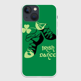 Чехол для iPhone 13 mini с принтом Ireland, Irish dance в Кировске,  |  | background | black | clover | dance | green | ireland | irish | petal | soft shoes | зеленый | ирландия | ирландский | клевер | лепесток | мягкая | обувь | танец | фон | черная