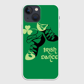 Чехол для iPhone 13 mini с принтом Ireland, Irish dance в Кировске,  |  | Тематика изображения на принте: background | black | clover | dance | green | ireland | irish | petal | soft shoes | зеленый | ирландия | ирландский | клевер | лепесток | мягкая | обувь | танец | фон | черная