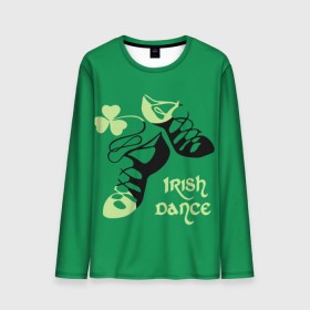 Мужской лонгслив 3D с принтом Ireland, Irish dance в Кировске, 100% полиэстер | длинные рукава, круглый вырез горловины, полуприлегающий силуэт | background | black | clover | dance | green | ireland | irish | petal | soft shoes | зеленый | ирландия | ирландский | клевер | лепесток | мягкая | обувь | танец | фон | черная
