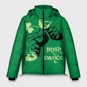 Мужская зимняя куртка 3D с принтом Ireland Irish dance в Кировске, верх — 100% полиэстер; подкладка — 100% полиэстер; утеплитель — 100% полиэстер | длина ниже бедра, свободный силуэт Оверсайз. Есть воротник-стойка, отстегивающийся капюшон и ветрозащитная планка. 

Боковые карманы с листочкой на кнопках и внутренний карман на молнии. | background | black | clover | dance | green | ireland | irish | petal | soft shoes | зеленый | ирландия | ирландский | клевер | лепесток | мягкая | обувь | танец | фон | черная