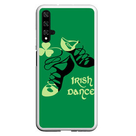 Чехол для Honor 20 с принтом Ireland Irish dance в Кировске, Силикон | Область печати: задняя сторона чехла, без боковых панелей | Тематика изображения на принте: background | black | clover | dance | green | ireland | irish | petal | soft shoes | зеленый | ирландия | ирландский | клевер | лепесток | мягкая | обувь | танец | фон | черная