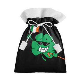 Подарочный 3D мешок с принтом Ирландия, клевер с флагом в Кировске, 100% полиэстер | Размер: 29*39 см | animation | background | black | clover | flag | ireland | smile | stick | teeth | анимация | зубы | ирландия | клевер | очки | палка | улыбка | флаг | фон | черный
