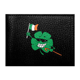 Обложка для студенческого билета с принтом Ирландия, клевер с флагом в Кировске, натуральная кожа | Размер: 11*8 см; Печать на всей внешней стороне | Тематика изображения на принте: animation | background | black | clover | flag | ireland | smile | stick | teeth | анимация | зубы | ирландия | клевер | очки | палка | улыбка | флаг | фон | черный