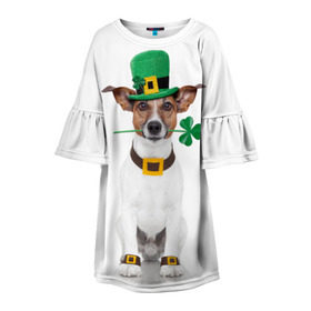 Детское платье 3D с принтом Ирландия в Кировске, 100% полиэстер | прямой силуэт, чуть расширенный к низу. Круглая горловина, на рукавах — воланы | Тематика изображения на принте: animal | breed | clover | dog | folk | fun | funny | hat | hero | ireland | irish | saint patrick | герой | животное | ирландия | ирландский | клевер | народный | порода | прикол | святой патрик | собака | шляпа | шутка