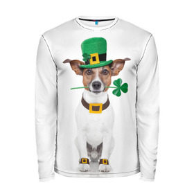 Мужской лонгслив 3D с принтом Ирландия в Кировске, 100% полиэстер | длинные рукава, круглый вырез горловины, полуприлегающий силуэт | animal | breed | clover | dog | folk | fun | funny | hat | hero | ireland | irish | saint patrick | герой | животное | ирландия | ирландский | клевер | народный | порода | прикол | святой патрик | собака | шляпа | шутка
