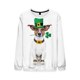Мужской свитшот 3D с принтом Ирландия в Кировске, 100% полиэстер с мягким внутренним слоем | круглый вырез горловины, мягкая резинка на манжетах и поясе, свободная посадка по фигуре | animal | breed | clover | dog | folk | fun | funny | hat | hero | ireland | irish | saint patrick | герой | животное | ирландия | ирландский | клевер | народный | порода | прикол | святой патрик | собака | шляпа | шутка