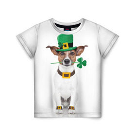 Детская футболка 3D с принтом Ирландия в Кировске, 100% гипоаллергенный полиэфир | прямой крой, круглый вырез горловины, длина до линии бедер, чуть спущенное плечо, ткань немного тянется | animal | breed | clover | dog | folk | fun | funny | hat | hero | ireland | irish | saint patrick | герой | животное | ирландия | ирландский | клевер | народный | порода | прикол | святой патрик | собака | шляпа | шутка