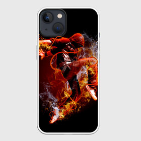 Чехол для iPhone 13 с принтом Огненный танец в Кировске,  |  | background | black | dance | dancer | energy | fire | flame | flying | male | мужчина | огненный | пламя | полет | танец | танцор | фон | черный | энергия