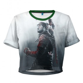 Женская футболка 3D укороченная с принтом Shadow Tactics в Кировске, 100% полиэстер | круглая горловина, длина футболки до линии талии, рукава с отворотами | 