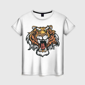 Женская футболка 3D с принтом Тигр в Кировске, 100% полиэфир ( синтетическое хлопкоподобное полотно) | прямой крой, круглый вырез горловины, длина до линии бедер | Тематика изображения на принте: агрессивные | веселые | довольно | забавные | интересные | новинки | отчаянные