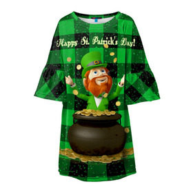 Детское платье 3D с принтом Ирландия в Кировске, 100% полиэстер | прямой силуэт, чуть расширенный к низу. Круглая горловина, на рукавах — воланы | irish | st. patricks day | зеленый | ирландец | лепрекон