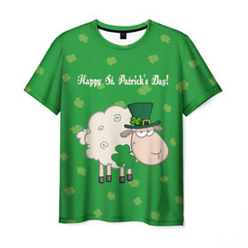 Мужская футболка 3D с принтом Ирландия в Кировске, 100% полиэфир | прямой крой, круглый вырез горловины, длина до линии бедер | Тематика изображения на принте: irish | sheep | st. patricks day | зеленый | ирландец | лепрекон | оваечка | овца