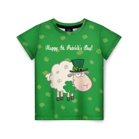 Детская футболка 3D с принтом Ирландия в Кировске, 100% гипоаллергенный полиэфир | прямой крой, круглый вырез горловины, длина до линии бедер, чуть спущенное плечо, ткань немного тянется | irish | sheep | st. patricks day | зеленый | ирландец | лепрекон | оваечка | овца