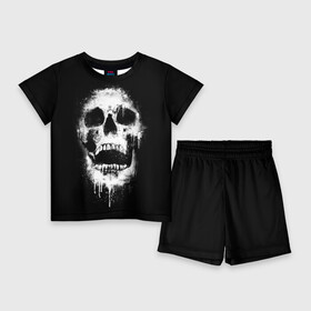 Детский костюм с шортами 3D с принтом Evil Skull в Кировске,  |  | bone | dark | death | evil | hipster | skelet | skull | кости | скелет | темнота | хипстер | череп