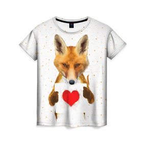 Женская футболка 3D с принтом Влюбленная лиса в Кировске, 100% полиэфир ( синтетическое хлопкоподобное полотно) | прямой крой, круглый вырез горловины, длина до линии бедер | Тематика изображения на принте: animal | beast | fox | heart | love | orange | животное | зверь | лис | лиса | личиска | любовь | рыжая | сердце