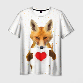 Мужская футболка 3D с принтом Влюбленная лиса в Кировске, 100% полиэфир | прямой крой, круглый вырез горловины, длина до линии бедер | Тематика изображения на принте: animal | beast | fox | heart | love | orange | животное | зверь | лис | лиса | личиска | любовь | рыжая | сердце