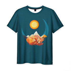 Мужская футболка 3D с принтом Лиса под солнцем в Кировске, 100% полиэфир | прямой крой, круглый вырез горловины, длина до линии бедер | Тематика изображения на принте: animal | beast | fox | heart | love | orange | животное | зверь | лис | лиса | личиска | любовь | природа | рыжая | сердце | солнце