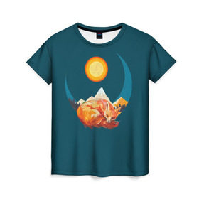 Женская футболка 3D с принтом Лиса под солнцем в Кировске, 100% полиэфир ( синтетическое хлопкоподобное полотно) | прямой крой, круглый вырез горловины, длина до линии бедер | animal | beast | fox | heart | love | orange | животное | зверь | лис | лиса | личиска | любовь | природа | рыжая | сердце | солнце