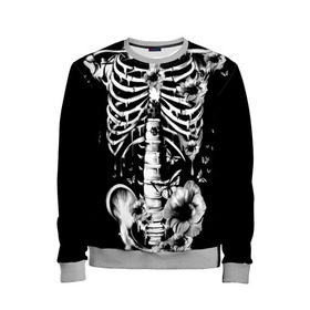 Детский свитшот 3D с принтом Floral Skeleton в Кировске, 100% полиэстер | свободная посадка, прямой крой, мягкая тканевая резинка на рукавах и понизу свитшота | art | bone | dark | death | fashion | flower | hipster | skelet | skull | арт | грудь | кости | мода | ребра | скелет | стиль | темный | хипстер | цвет | череп