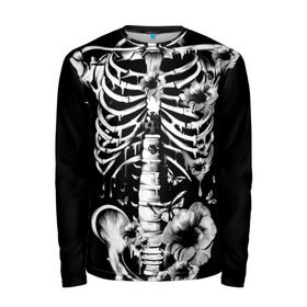 Мужской лонгслив 3D с принтом Floral Skeleton в Кировске, 100% полиэстер | длинные рукава, круглый вырез горловины, полуприлегающий силуэт | art | bone | dark | death | fashion | flower | hipster | skelet | skull | арт | грудь | кости | мода | ребра | скелет | стиль | темный | хипстер | цвет | череп