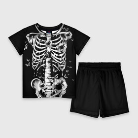 Детский костюм с шортами 3D с принтом Floral Skeleton в Кировске,  |  | art | bone | dark | death | fashion | flower | hipster | skelet | skull | арт | грудь | кости | мода | ребра | скелет | стиль | темный | хипстер | цвет | череп