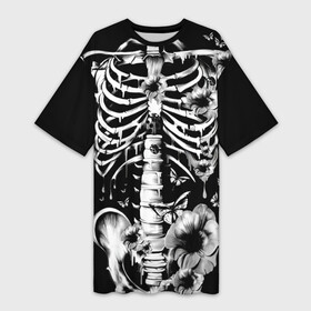 Платье-футболка 3D с принтом Floral Skeleton в Кировске,  |  | art | bone | dark | death | fashion | flower | hipster | skelet | skull | арт | грудь | кости | мода | ребра | скелет | стиль | темный | хипстер | цвет | череп