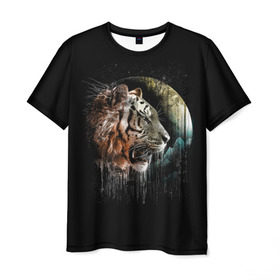 Мужская футболка 3D с принтом Космический тигр в Кировске, 100% полиэфир | прямой крой, круглый вырез горловины, длина до линии бедер | animal | beast | cat | cosmic | galaxy | meow | moon | planet | roar | space | tiger | галактика | животное | зверь | космос | кот | кошка | луна | мяу | планета | рык | тигр | ярость