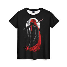 Женская футболка 3D с принтом Лунный убийца в Кировске, 100% полиэфир ( синтетическое хлопкоподобное полотно) | прямой крой, круглый вырез горловины, длина до линии бедер | moon | ninja | warrior | воин | звезды | луна | ниндзя