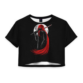 Женская футболка 3D укороченная с принтом Лунный убийца в Кировске, 100% полиэстер | круглая горловина, длина футболки до линии талии, рукава с отворотами | moon | ninja | warrior | воин | звезды | луна | ниндзя