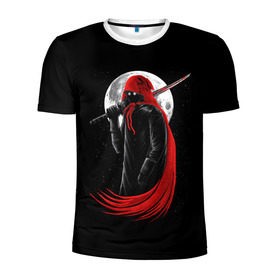 Мужская футболка 3D спортивная с принтом Лунный убийца в Кировске, 100% полиэстер с улучшенными характеристиками | приталенный силуэт, круглая горловина, широкие плечи, сужается к линии бедра | moon | ninja | warrior | воин | звезды | луна | ниндзя