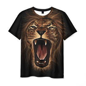 Мужская футболка 3D с принтом Львиный рык в Кировске, 100% полиэфир | прямой крой, круглый вырез горловины, длина до линии бедер | Тематика изображения на принте: animal | beast | cat | feline | king | lion | meow | pussy | rage | roar | животное | зверь | король | кот | кошка | лев | львица | мяу | рык | хищник | царь | ярость