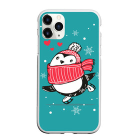 Чехол для iPhone 11 Pro Max матовый с принтом Пингвинчик на коньках в Кировске, Силикон |  | 14 февраля | день святого валентина | зима | пингвин | снег | снежинки