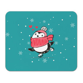 Коврик прямоугольный с принтом Пингвинчик на коньках в Кировске, натуральный каучук | размер 230 х 185 мм; запечатка лицевой стороны | 14 февраля | день святого валентина | зима | пингвин | снег | снежинки