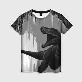 Женская футболка 3D с принтом Пещера динозавра в Кировске, 100% полиэфир ( синтетическое хлопкоподобное полотно) | прямой крой, круглый вырез горловины, длина до линии бедер | animal | beast | dino | rage | roar | динозавр | животное | зверь | земля | пещера | рык | эра | ярость