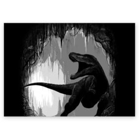 Поздравительная открытка с принтом Пещера динозавра в Кировске, 100% бумага | плотность бумаги 280 г/м2, матовая, на обратной стороне линовка и место для марки
 | Тематика изображения на принте: animal | beast | dino | rage | roar | динозавр | животное | зверь | земля | пещера | рык | эра | ярость