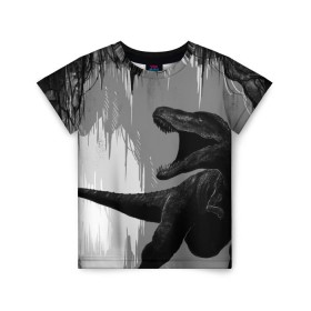 Детская футболка 3D с принтом Пещера динозавра в Кировске, 100% гипоаллергенный полиэфир | прямой крой, круглый вырез горловины, длина до линии бедер, чуть спущенное плечо, ткань немного тянется | animal | beast | dino | rage | roar | динозавр | животное | зверь | земля | пещера | рык | эра | ярость